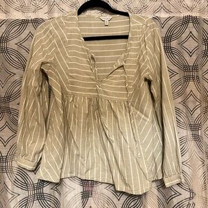 Lucky Brand Beige and White Striped Blouse